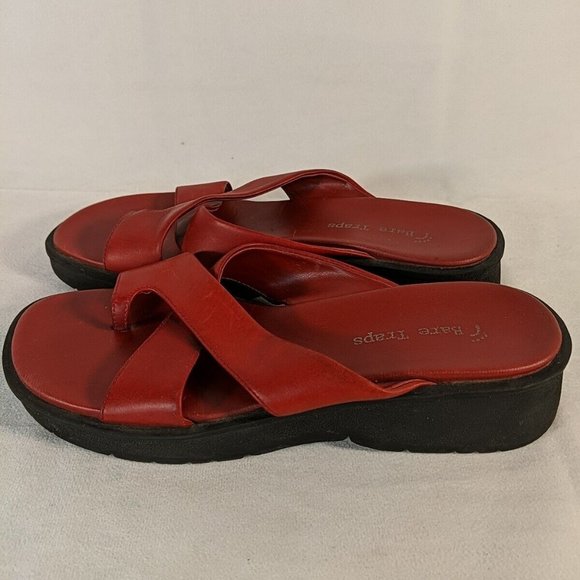 Bare Traps Christy Red Leather Sandals Womens 6.5 M Chunky Platform RT-S01260-10 - Picture 1 of 13